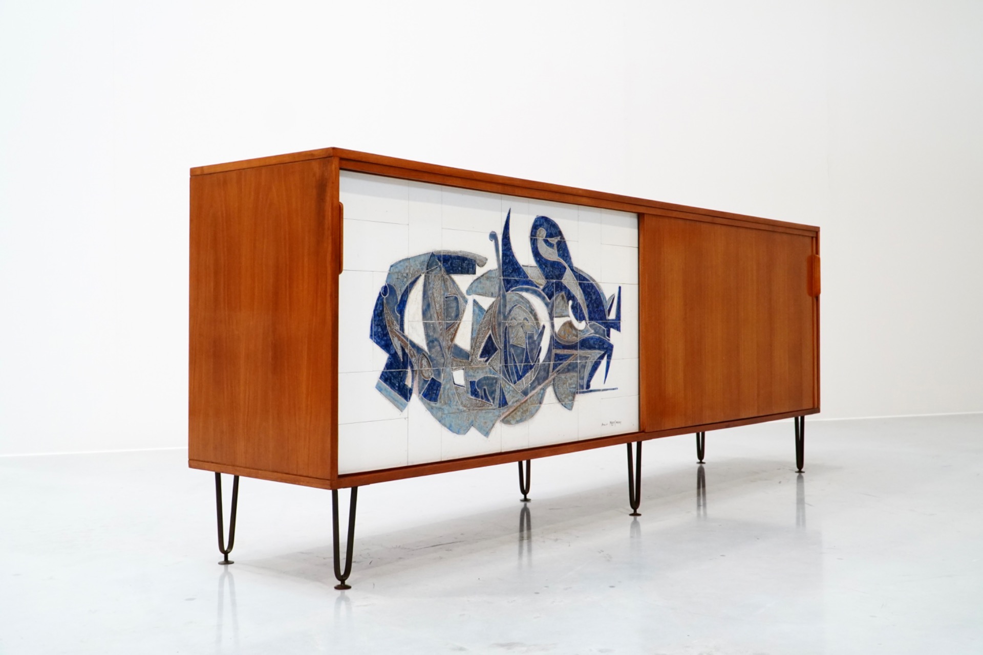 Alfred Hendrickx, Sideboard with Ceramic Art Illustration by Willy